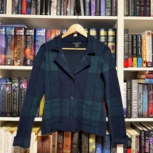 Tahari Navy and Green Plaid Blazer